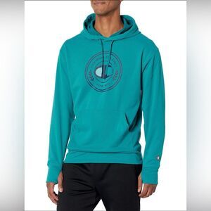 Champion Men's Size Large Dark Emerald Blue Circle Badge Hoodie Sweatshirt